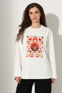 Молочный лонгслив хлопковый с принтом (2) — MG Wear