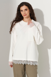 Молочный лонгслив хлопковый с кружевом — MG Wear
