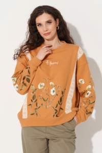 Оранжевый свитшот из трёхнитки с кружевом — MG Wear