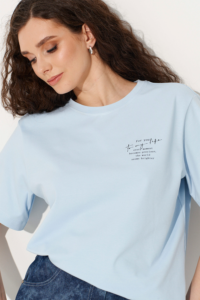 Футболка с принтом голубая — хлопок — MG Wear