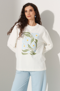 Молочный лонгслив хлопковый с принтом — MG Wear