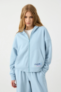 Голубое худи на молнии с капюшоном — MG Wear